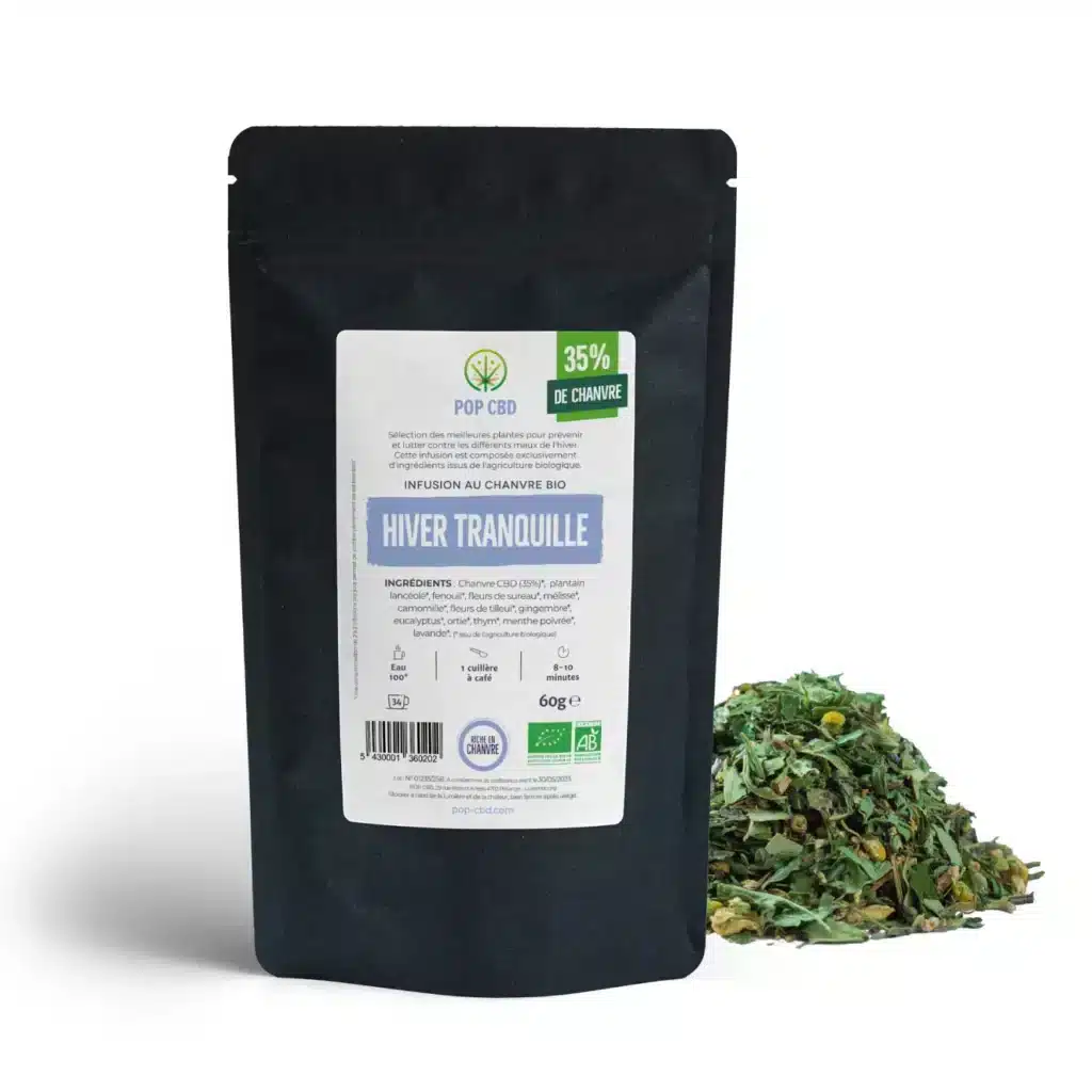 Grossiste de Tisane CBD Bio Hiver Tranquille 60g